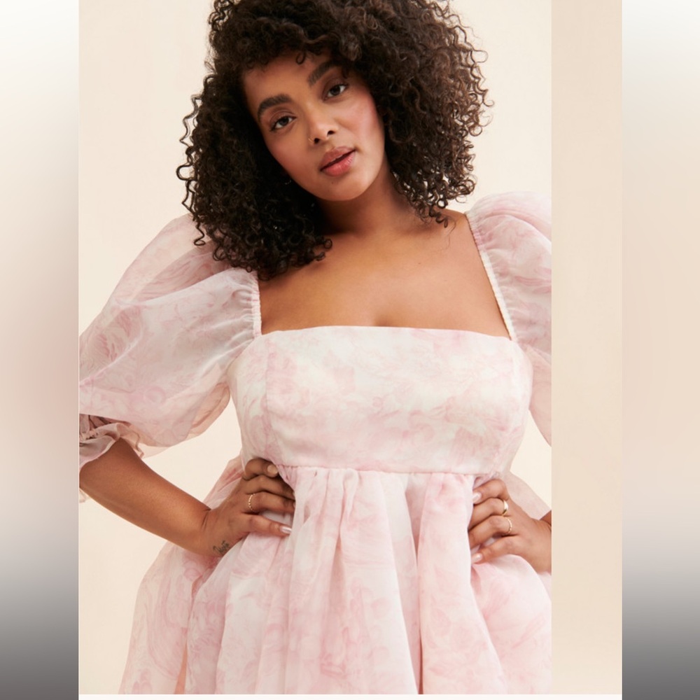 Selkie puff organza dress pink white mini XXL - Picture 2 of 9